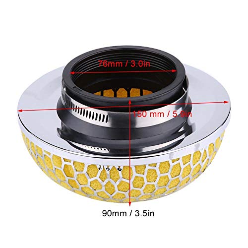 Car Air Filter, Universal Car 76mm Mushroom Sport Air Filter Hoge stroom Dubbele laag Sport Air Filter (Geel) Luchtfilters 4