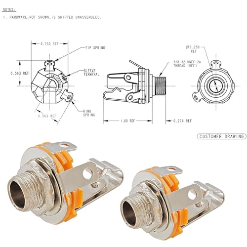20st jack stekkers voor gitaar 6,35mm, jack stereo, socket 6,35mm TRS, 1/4 inch 6,35mm, stereo jack, aansluiting voor soldeer