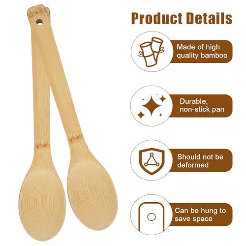 6 stuks Bamboe Houten Keukenset 30 cm Bamboe Keuken Spatula, Keukengerei voor Niet-Stick Pannen, Spatula Koken Lepels met Gat voor voedsel mengen en roeren in de keuken, Keukengerei 3