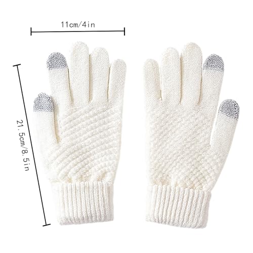 2 Paren Women's Winter Thermische Gebreide Handschoenen Vrouwen Winter Touchscreen Handschoenen Winter SMS Handschoenen Elastische Manchet Non-Slip Handschoenen (Wit, Roze), Wit, Roze,, Wit, Roze