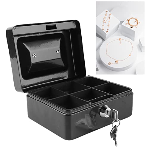 Metalen kluis, metalen kluis met slot, veilige draagbare kleine metalen doos met munten compartments 2 sleutelhouder voor persoonlijke spullen geld sieraden document 5