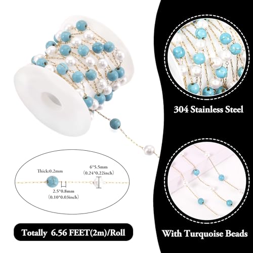 Synthetische Turquoise & Glazen kralen ketting Link Kabel Kettingen onafgemaakte sieraden ketting met imitatie parel kralen voor DIY ketting armband sieraden maken 4