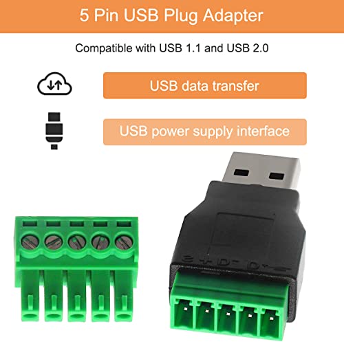 USB-connector type A Schroef Terminal Solderless 5 Way/Pin Block Adapter, USB 2.0 Repair Kit Man Vrouw om Terminals Pluggable Type Converter voor USB-kabel, 4PCS 3