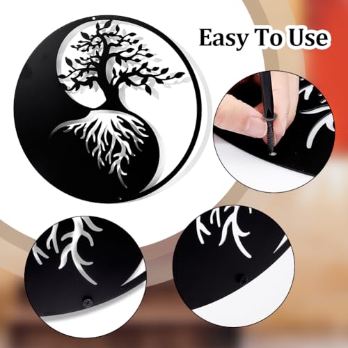 Boom van het leven Metalen Muur Decor, 30cm Yin Yang Wall Art Zwarte Wallpaper Decor Silhouette Wall Art voor Slaapkamer Woonkamer Badkamer Office Garden Hotel Wall Decoratie 5