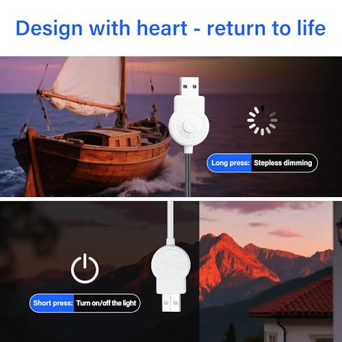 USB Dimmer-kabel, wit, continu dimbaar, 5V 2A Power Cord met aan/uit-schakelaar, USB-plug naar Strung-kabels, One-Button Operation (1,5m/5pcs) 3