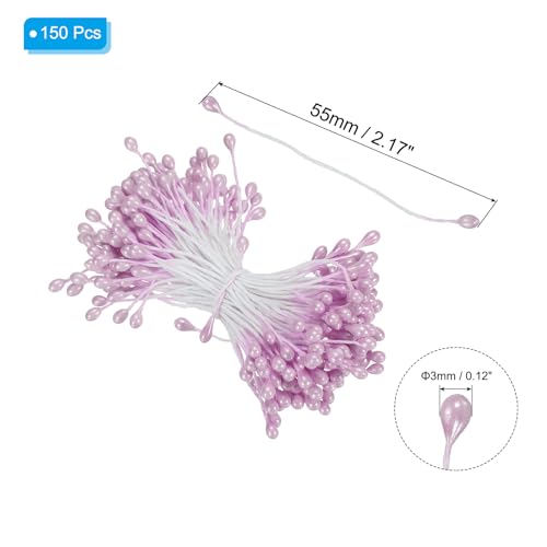 3mm Dubbele hoofden Flower Stamen, 150S Kunstbloem Stamen Pistil Matte Parel Bloemen Stamen voor DIY kerstkaart bruiloft decoratie, licht paars