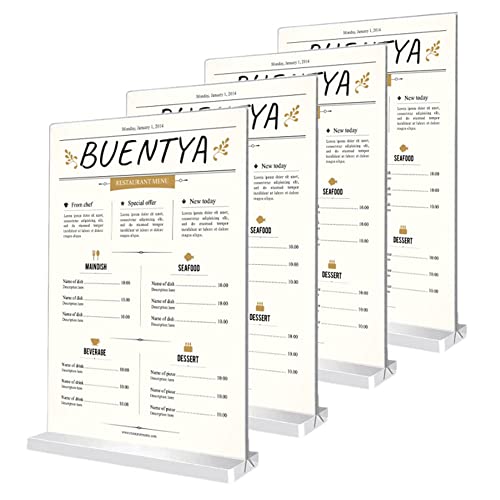 A6 Acryl Sign Houder, 4 st Acryl Poster Menuhouder Double Sided Display Stand T-Shape duidelijk tafelmenuhouders Plastic Sign Houders voor Restaurant, Bruiloft, Hotel, Promoties, Foto