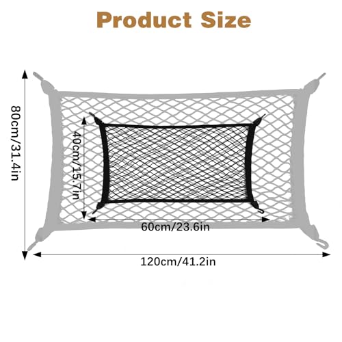 Auto Bagage Net Cargo Security Net Trunk Net 70 x 40 cm Uitschuifbaar tot 140 x 80 cm Organisatie Bagage Net Elastische Mesh met 4 haken Bagage Net voor de meeste auto's 5