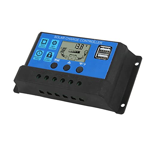 30A Solar Charge Controller, Controller met dubbele USB uitgang voor 12V/24V Zonnepanelen, High-tech LCD display voor eenvoudige bediening 5