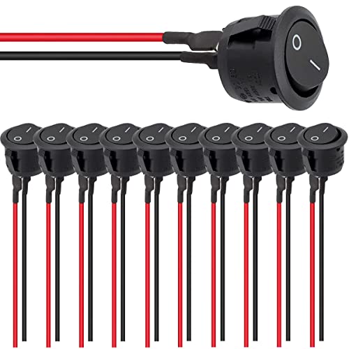 Schakelschakelaar, 10 st Aan/uit schakelaar SPST 2 Pin Locking Schakelschakelaar Ronde Zwarte Knop met voorbedraad 6A 250V 10A/125V AC voor Car Boat House