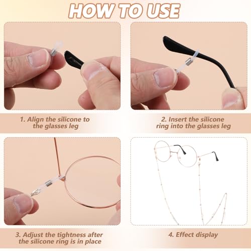 Verpakking van 5 glazen ketting voor vrouwen, glanzende glazen band, zonnebrillen kettingen, koord glazen houders rond de hals (rose goud, zilver, wit, K, imitatie goud, zwart), rose goud, zilver, wit, K 3