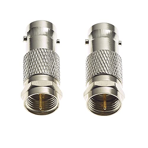 BNC Socket to F type Plug Adapter - 75 Ohm vernikkeld messing body RF Coax Connector Man Vrouwelijke Adapter voor RF Radio Antenna en Video Toepassingen Coaxiale Koppelaar Converter - Pak van 2