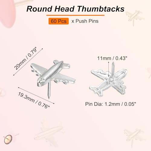 Vliegtuig Push Pin, 24 stuks Decoratief Metaal Push Pin Leuke Vliegtuig Duim Tacks voor Bulletin Board Card Foto Home Kantoor Decor, Zilver Toon