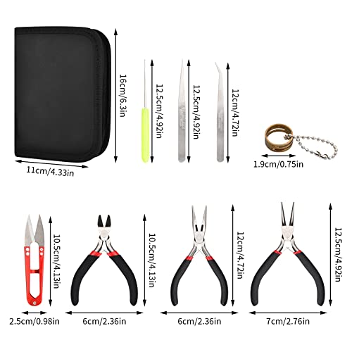Sieraden Making Tools, 8 stuks Sieraden Tongs Set, 3 x Tang, 2 x Tweezers, 1 x schaar, 1 x Kralenhouder, 1 x vingerhoedring voor sieraden maken en reparaties