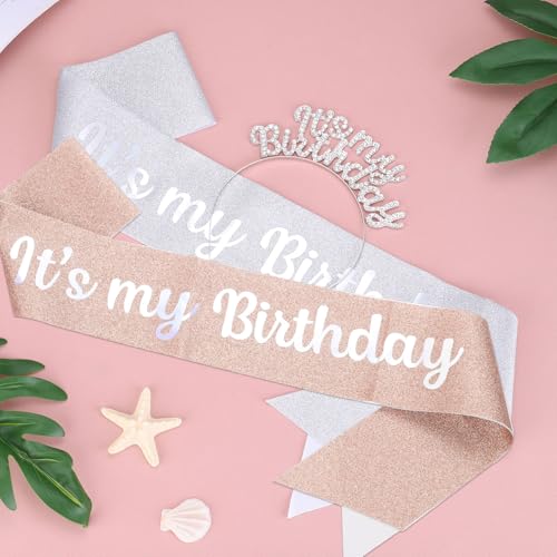 It's My Birthday sjerp met hoofdband, verjaardag sjerp tiara voor vrouwen feest kroon verjaardag koningin decoratie kit accessoires, roségoud 4