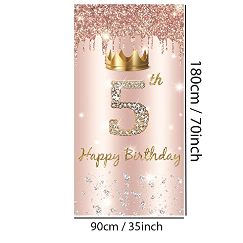 5e verjaardag meisje decoratie, gelukkig 5 verjaardag Rose Gold Deur Banner, 5e verjaardag stof teken poster deur decoratie Banner, 5e verjaardag achtergrond Banner verjaardag partij decoratie