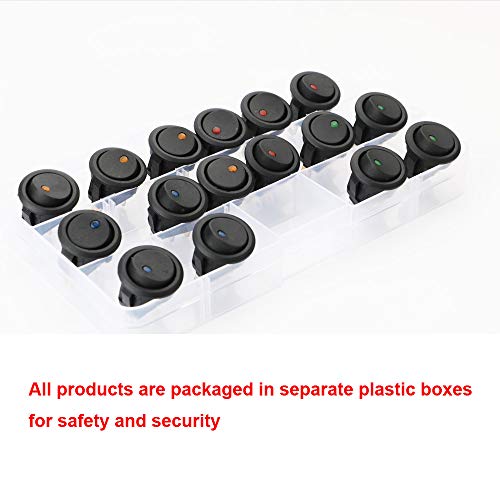 16 PCS Ronde Switch, Rocker Switch Knop, 12V 20A Autoronde Switch met LED display Switch Kantelschakelaar voor Car Boat (4 Rood 4 Groen 4 Geel + 4 Blauw) 3