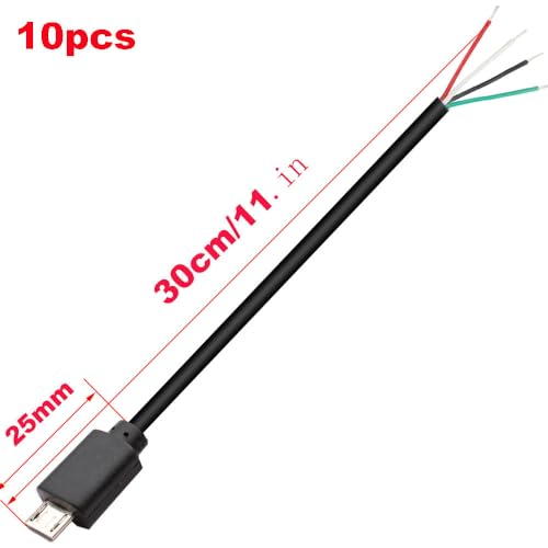 10 stuks Micro-USB Pigtail Kabel, USB Plug naar 4 Pin Blanco Kabel, 28 AWG, 2A, 4-Wire Extension Kabel met Open End