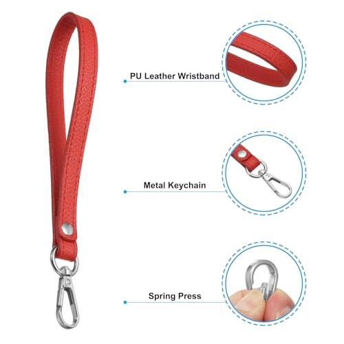 PU lederen sleutelhanger met metaal zilver Ring Sleutelhanger slot Anti-Loss Gesp voor Wallet Bag Rood Zilver Rood 20cm 4