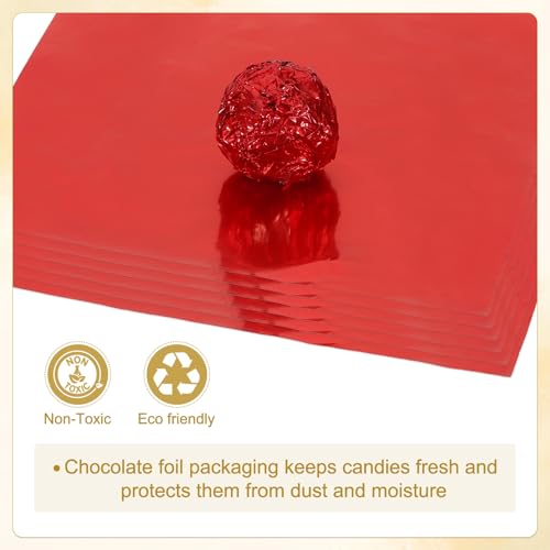 Foil Candy Wraps 15 x 5 inch, 100st Vierkante glanzende aluminium foil snoep wikkelpapier voor DIY chocolade snoep verpakkingsdecoratie, rood 4