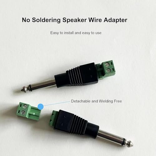 6 st. 6.35mm TS-plug op schroefterminal, 1/4" TS Mono Audio Terminal zonder solderen voor luidsprekermicrofoon, 6.35mm 2-Pin Plug om Terminal Strip te schroeven 4