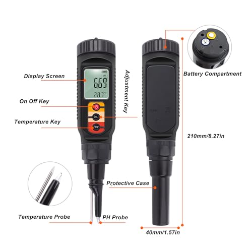 Digitale hoge nauwkeurigheid Bodem PH Temperatuur Tester Waterdichte PH Meter voor het testen van voedsel Probe Type