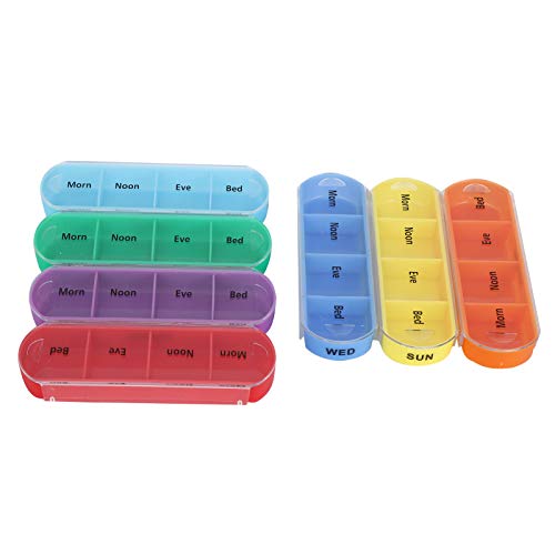Medicine Storage Box, Color-Coded Tablet Organizer met 4 Compartments for Morning, Middag, Avond en Slaaptijd, Portable Weekly Pill Box met