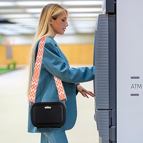 2 stuks verstelbare schouderriemen, 3,8cm brede universele vervangingsschouderband, Boho Bag Strap, Mode Ontwerper schouderband handtas, Crossbody Bags (Zwart + Oranje) 5