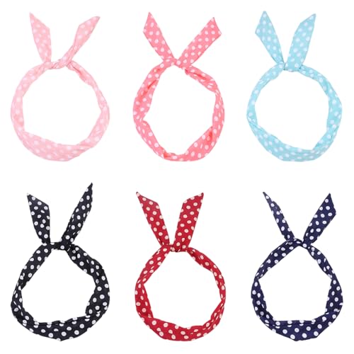 6 st Polka Dots Headbands Leuke Polka Dots Bow Head Wrap Hair Accessoires Multicolor Non-Slip Twisted Headscarf Rabbit Ear Retro Print Headbands voor meisjes Vrouwen (6
