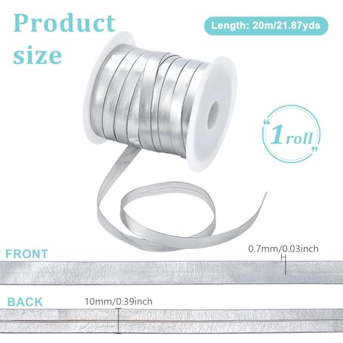20 m kunstlederen band, 1 cm platte metalen lederen banden, glanzende leer, kanten afwerking voor kleding, naaien, knutselen, pakken, zilverleurig