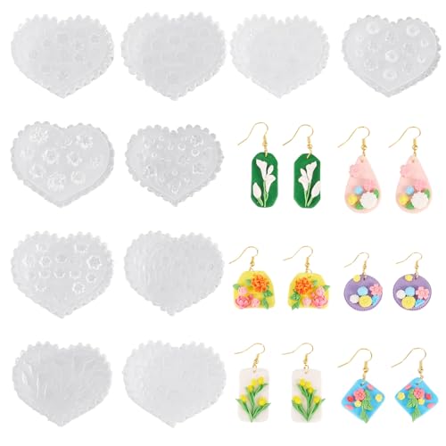 10 st Flower Polymer Clay Molds Heart Shape Nail Art Ornament Siliconen mallen Hars Casting Molds voor Epoxy UV Hars sieraden maken