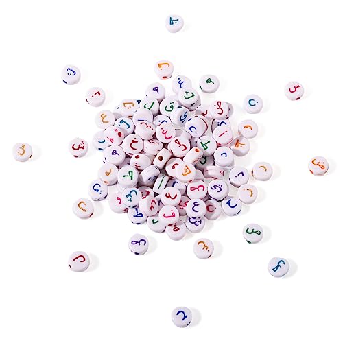 200 st Acryl Arabische alfabet kralen Gemengde kleur 7mm Platte Ronde Acryl Spacer Losse kralen voor sieraden kralen het maken van kunst Ambacht Weven DIY armbanden, Willekeurige gemengde kralen