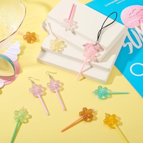 16 st Flower Magic Stick Hars Hangers Luminous Magic Wand Cherry Blossoms Lollipops Bedels met lusjes Opaque Bloemen Dangle Zoek voor oorbellen sieraden maken, Hars, Hars 4