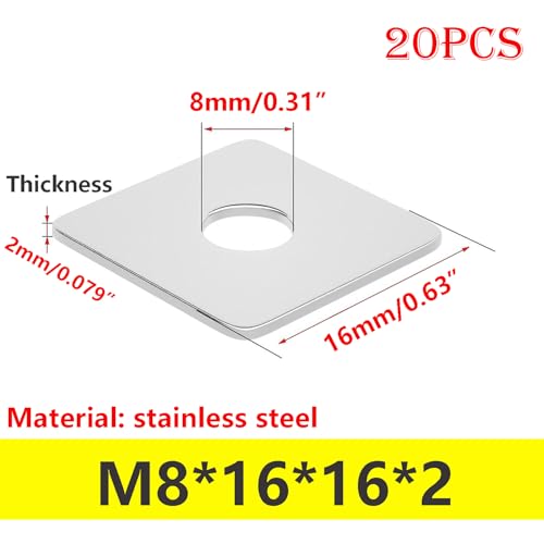 20 vierkante pakking M8 x 16 x 16mm
