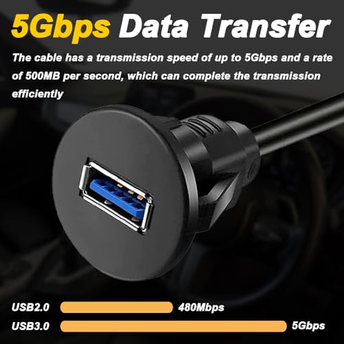 Kleine USB 3.0 AUX Flush Mount Kabel voor auto, USB3.0 Man tot vrouw, Panel Mount Extension Kabel voor auto, boot of motor (3FT/1m) 4