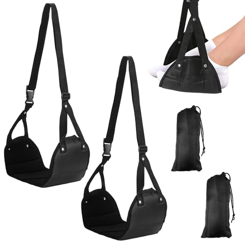 Pak van 2 Vliegtuig Hangmat Voetsteun Travel Footrest Gemaakt van hoge kwaliteit Foam Hoogte verstelbaar van 60 cm tot 90 cm Portable Black