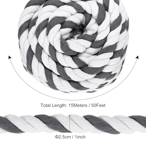 1 Inch x 50 Foot Natural Twisted Katoenen Touw 3 Strand Sterk Dikke Katoenen Touw Touw Touw van oorlogstouw voor leuningen Ambachten Games Home Decor, grijs wit