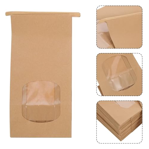25 stuks bruin Kraft Paper Bags, Sandwich Paper Bags met Transparant Window en Sealing Wire, Oil Resistant Bread Bags for Biscuits, Candy, Coffee Beans (24.5 * 12 * 6cm) 3