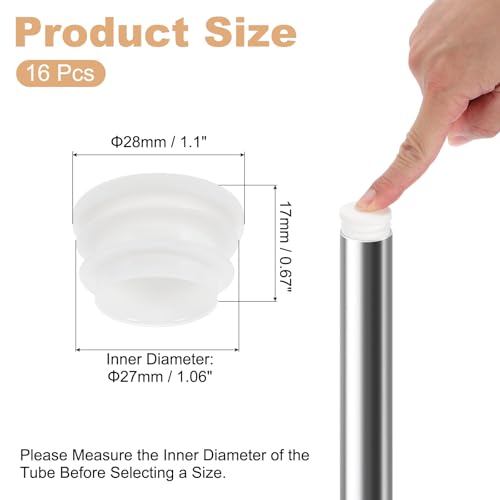 Ronde Plastic Plug, 16 st 1.11inch/28mm Tubing Invoegen End Caps Plastic Plug Cap voor Ronde Tubing Stoel Benen Meubels Metalen Tubing Hardware Plugs Hences, Wit