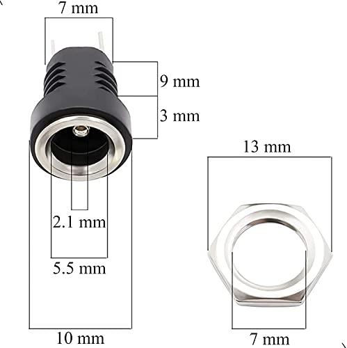 5,5 mm x 2,1 mm DC Flush Socket 12 V Plug DC Connector DC Hollow Plug 10 Pieces 5.5 mm x 2,1 mm DC Power Jack Socket met kabel, voor audio/video/Mobile Phone/Surveillance Camera's 3