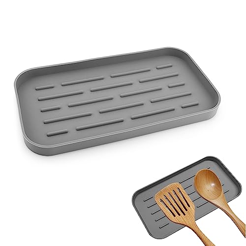 Lepelhouder voor Keuken, Siliconen Lepelhouder, Functionele Keuken Lepelhouder op Keuken Werkblad, Tafelgerei op de Tafel (Grijs)