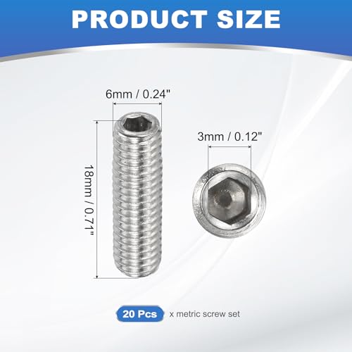Set van 20 stuks Schroevenset, M6 x 18mm Hexagon Schroef 304 Roestvrij stalen Socket Hex Threaded Pins voor de deurhouder Tik op Lamp Reparatie