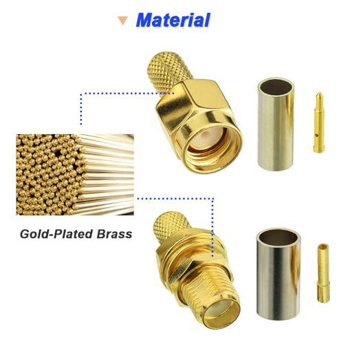 SMA Connector krimpen Kit SMA Man Bulkhead Crimp Connector met SMA Bus Bulkhead Crimp Connector voor RG58 RG303 RG141 RG142 RG400 (Pack van 12 PCS) 5