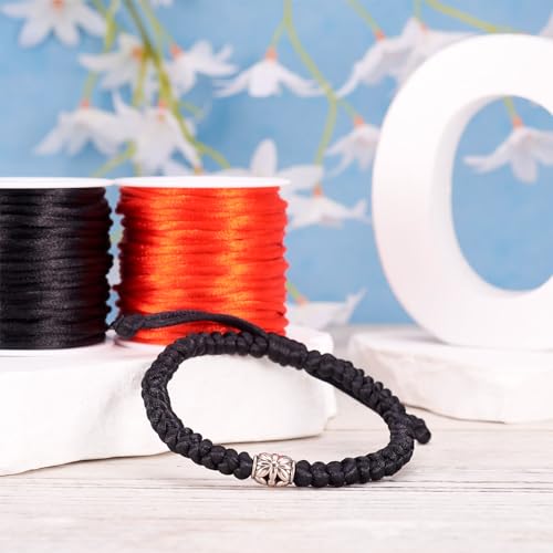 21,86 Yards 2mm Nylon Satin Cord Rat staart String rode zwarte kralen Trim Cord Roll voor het breien DIY Naaien Vrouwen Chinese knopen ketting vriendschap armband Macrame Craft
