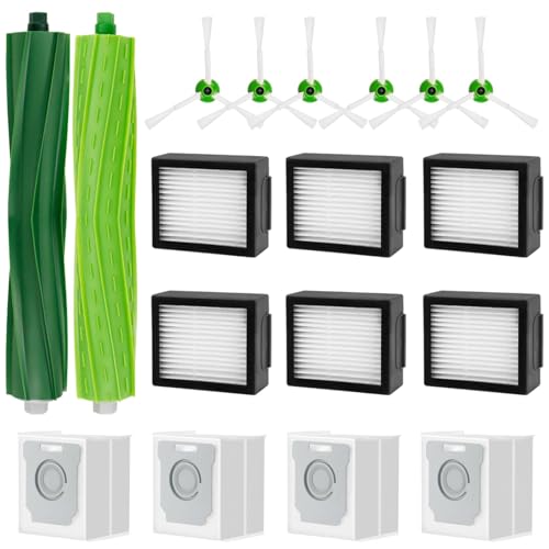 18 st Vervanging voor Roomba Combo I5, I5+, J5, J5+ Stofzuigeronderdelen, 2 hoofdborstels, 6 zijborstels, 6 Hepa Filters, 4 stofzakken