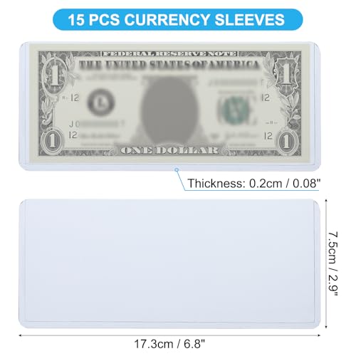 Bill Geld Houders, 15 st Top Invoegen Valuta PVC houder voor Cash Top Loader Mouwen Dollar Bill Frame voor reguliere rekeningen, 17,3 x 7,5 cm Blauw