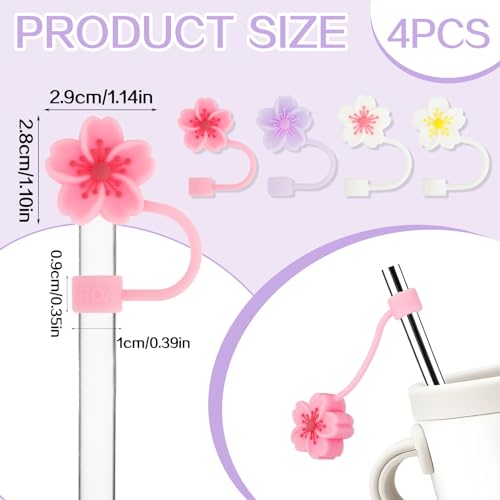 Silicon Flower Straw Cap, 4 stuks 10mm Leuke stro, Compatibel met 30 & 40 oz Cup Herbruikbare stro, Caps Drum deksels, Stofdichte Drinkriem Caps