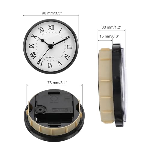 3,5 inch 90mm Kwarts klok inzetstuk, ronde kwarts beweging miniatuur klok mini romeinse cijfers klok passen 78mm/3" diameter gat voor vervanging huis, zwart/wit, stijl 3