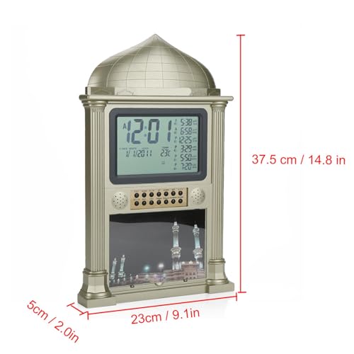 1 Piece Plastic Azan Gebed Nimaz Klok, Digitale Kalender Tijd Weergave Alarm klok Wandklok met LCD Display (Goud) 5