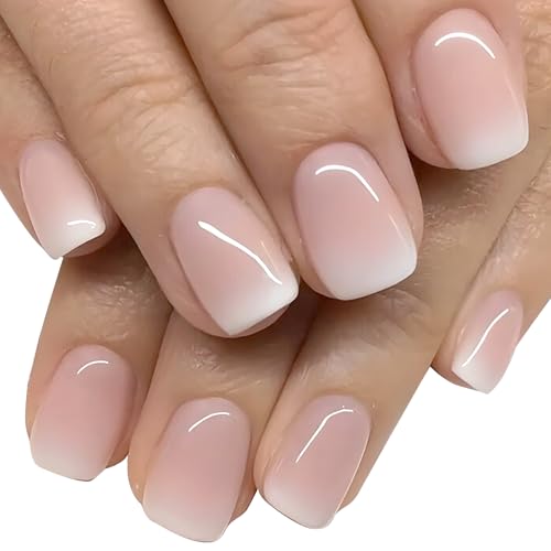 Verpakking van 24 Valse Nagels Korte kunstmatige Nagels voor Sticking Square Roze Nade Roze Kleur Kleur Kleur Kleur Grient Wit Volledige Cover Valse Nagels Korte voor vrouwen en meisjes